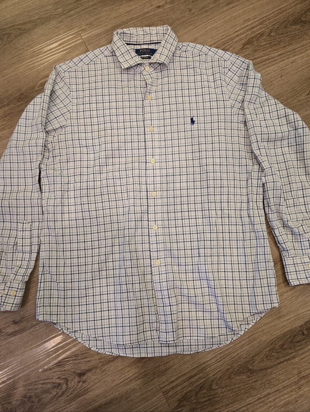 Polo Ralph Lauren White Shirt with Blue Plaid Button-Down